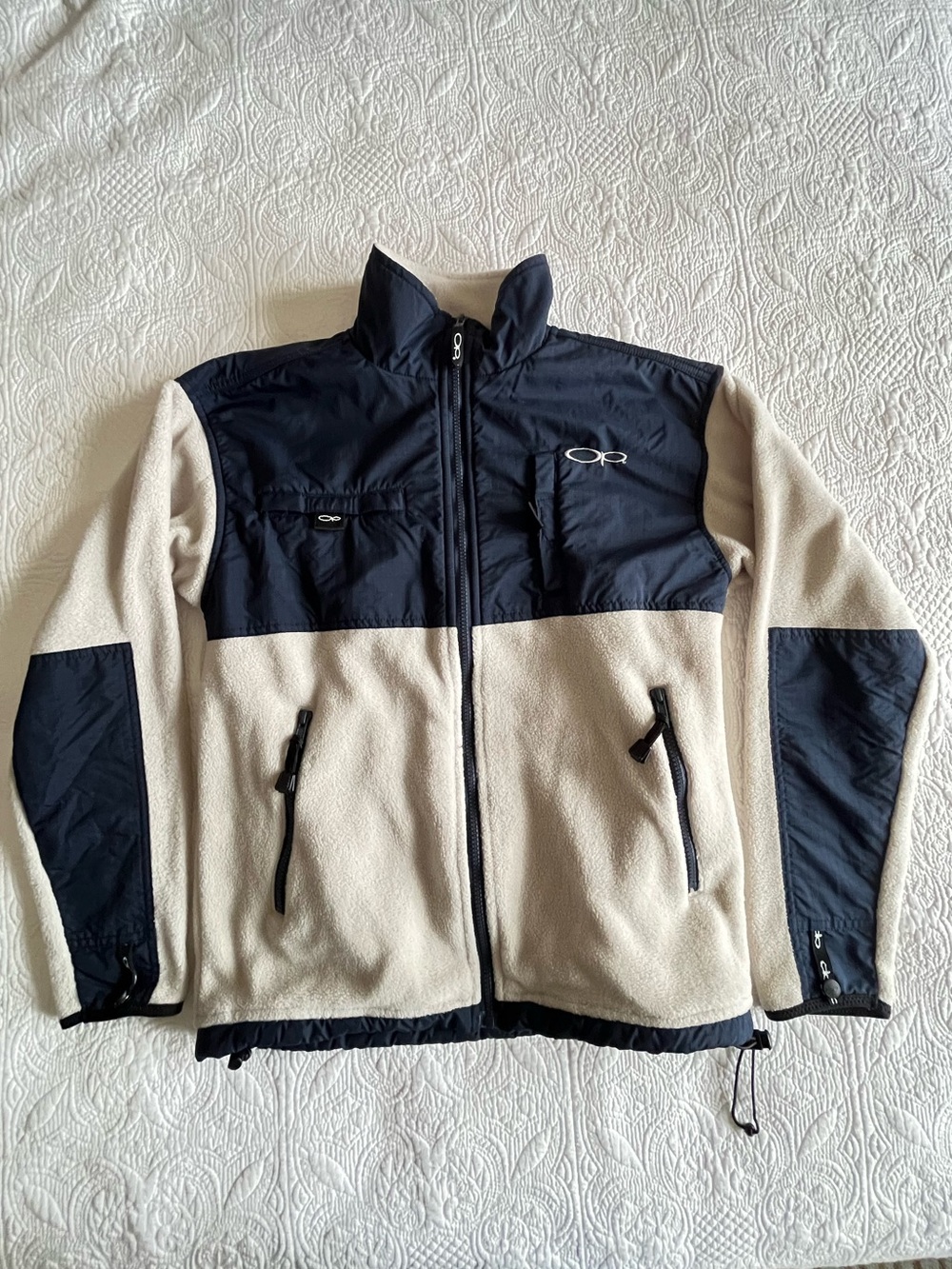 OP Two-Tone Fleece Jacket in Cream and Navy Blue | Ocean Pacific Sweater